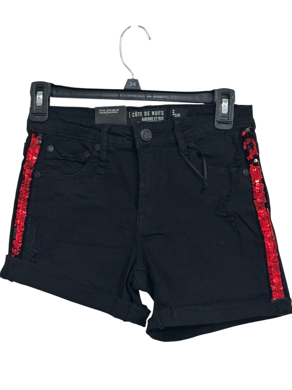 Cote De Nuits Guerre Et Paix Haute Couture Black Sequin Tape Jean Shorts sz 5/6